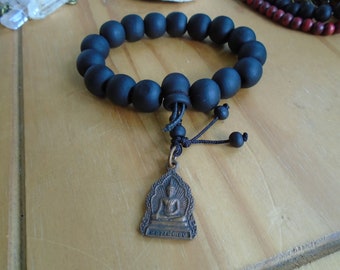Spiritual Sacred Blessed Vintage Buddha Symbol Pendant Charm Beaded Mala Bracelet Eco Yoga Chant Meditation Consciousness Sadhana Love