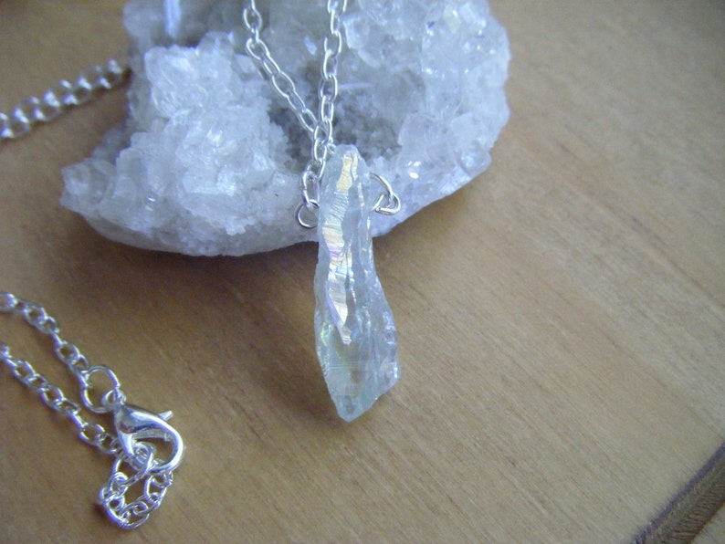 Spiritual Inspirational Higher Vibrational Healing Angel Aura Rainbow Quartz Pendant Necklace Gemstone Crystal Light Body Integration Cosmic