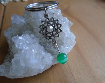 Spiritual Inspirational Healing Anahata Heart Chakra Bag Charm Hanging Ornament Keyring Rear View Mirror Wellness Oneness Cosmic Eco Beads