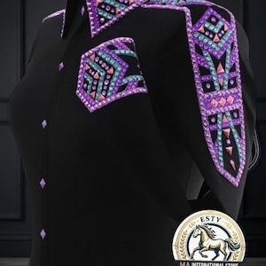 Black & Purple Western Show Shirt | Women's Horsemanship Rail Jacket | Crystal Embellished Rodeo Top