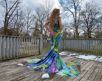 tie dye prom dress Sheer-Sides Tie-Dye Long Prom Ball Gown