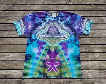 Custom alien abduction - tie dyes unisex mens - short sleeve - long sleeve - size options S,M,L,Xl,2X,3X,4X,5X