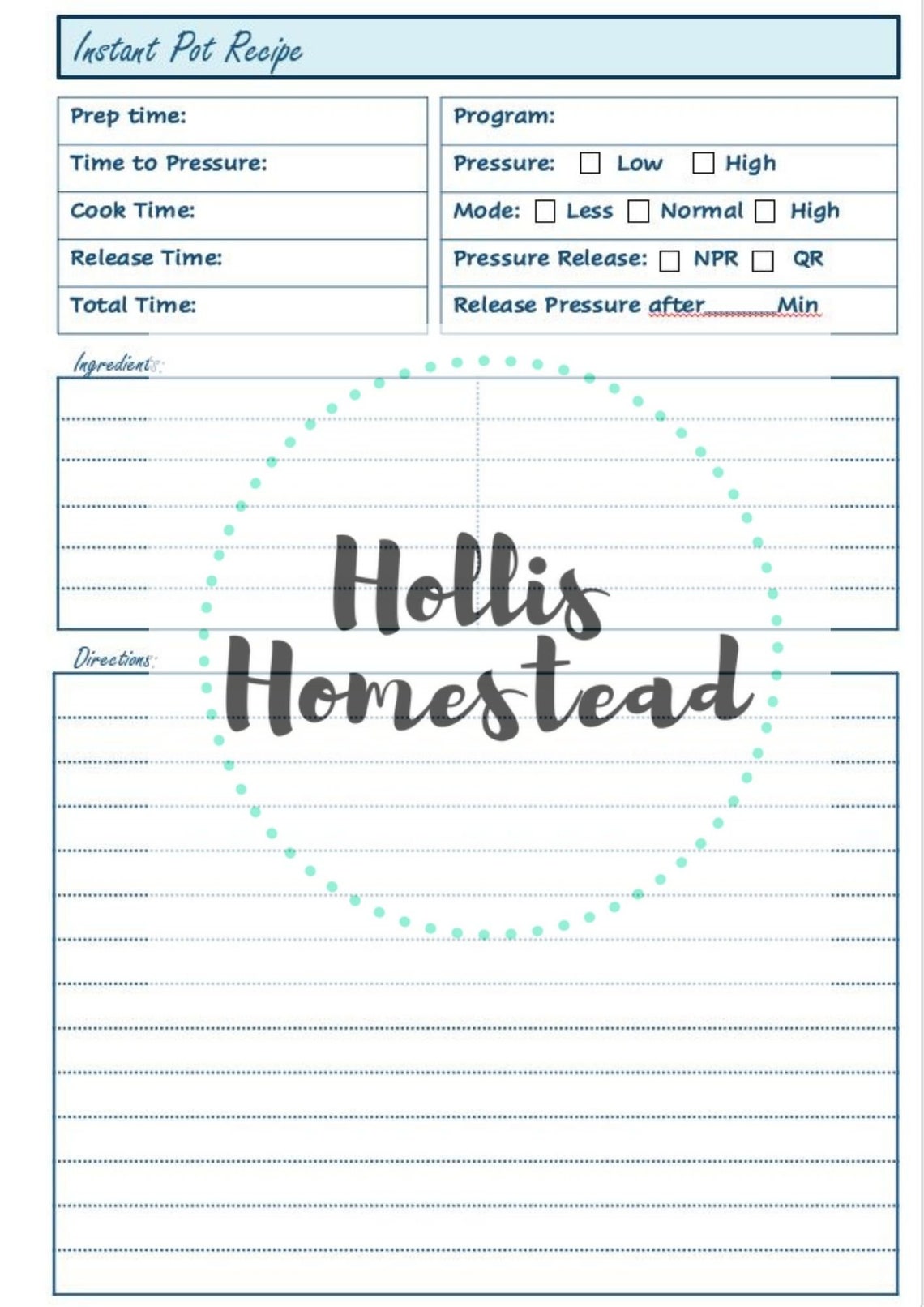 Printable Instant Pot Cookbook Template make Your Own Etsy