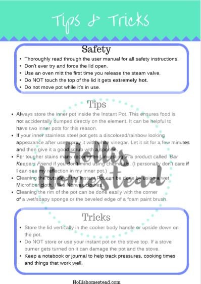 Printable Instant Pot Beginners Guide (24 Page) Recipes, Time Chart ...
