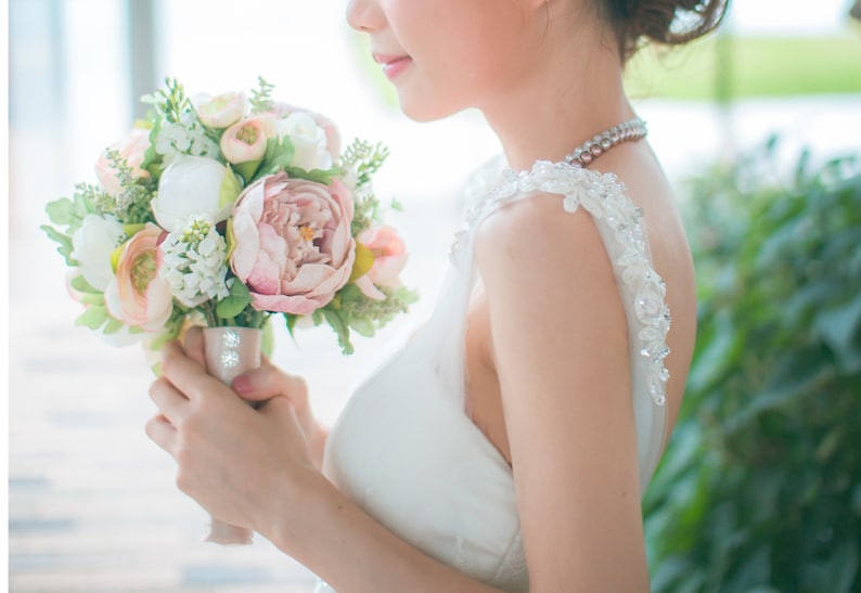 Bridal Bouquet White and Antique Pink Peonies /& Roses wedding bouquet