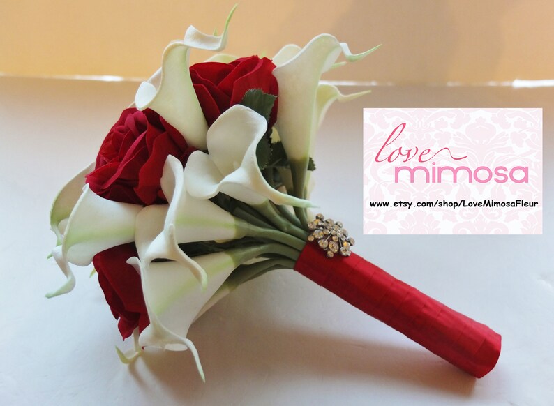 Bridal Bouquet White Calla Lily Bouquet Red Roses Bouquet Etsy