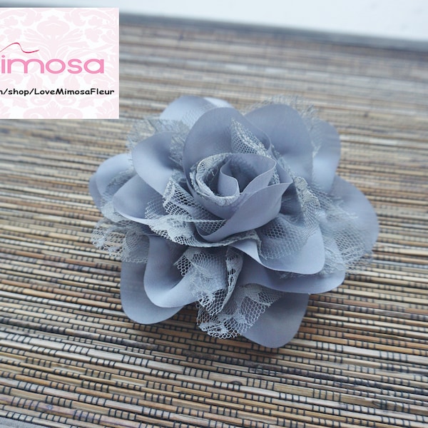 Satin & Lace Flower Brooch, Silver Grey, Sash Flower, Headpiece, Dress accessories