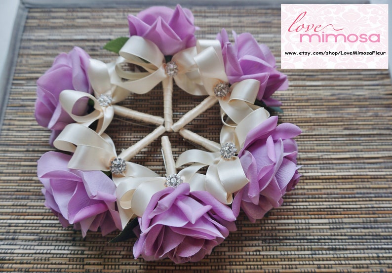 Mauve Purple Rose with Ivory ribbon Men/'s Boutonniere Bacelor Party Fathers Wedding Flowers Groomsman Gifts Silk Flower Boutonniere