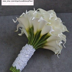 Ivory Calla Lily bouquet, Bridal Bouquet, Silk Flower bouquet, Wedding Flowers, Engagement Gifts, Boho Wedding, Bridesmaid Gifts image 5