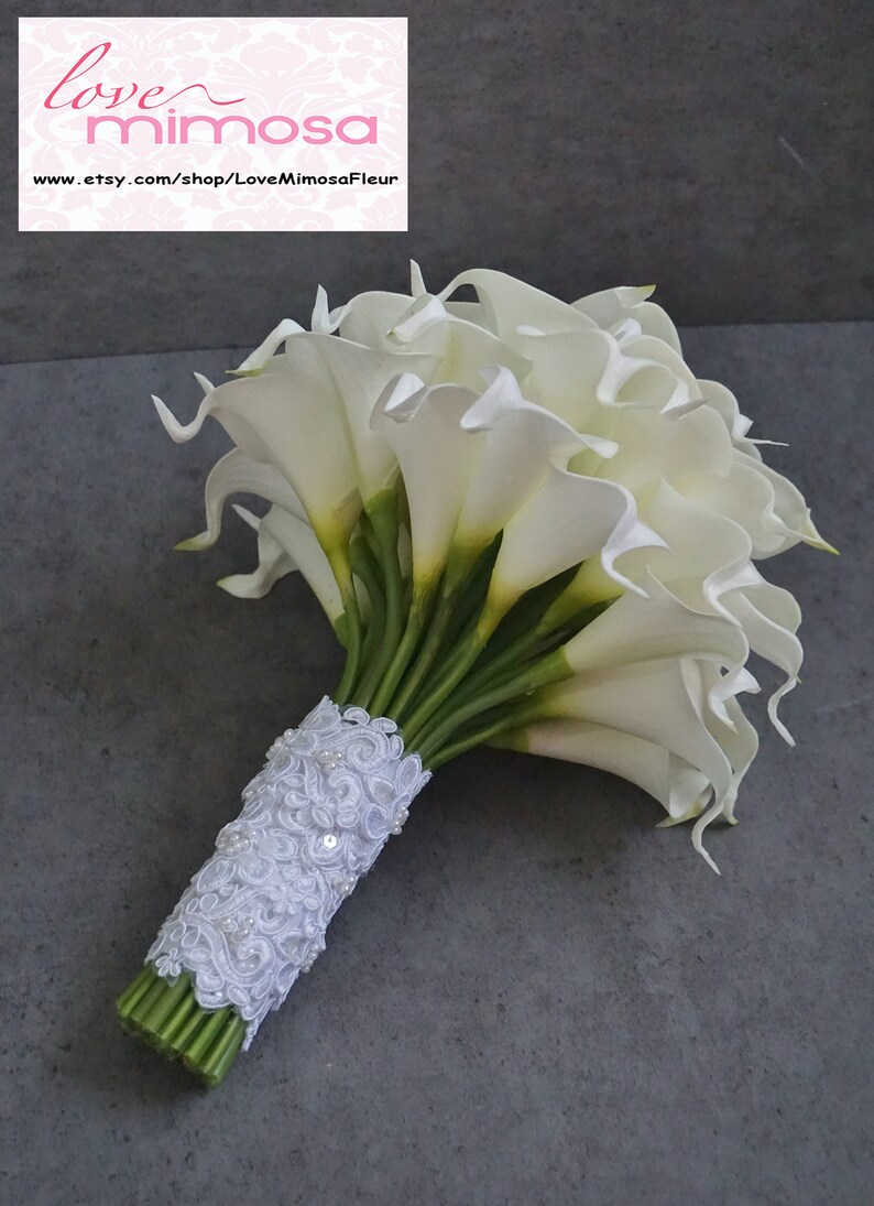 Ivory Calla Lily bouquet, Bridal Bouquet, Silk Flower bouquet, Wedding Flowers, Engagement Gifts, Boho Wedding, Bridesmaid Gifts image 5