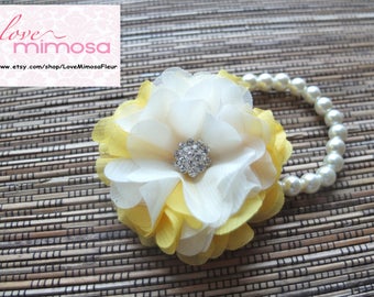 Wrist corsage, Yellow & Ivory Chiffon Rose corsage, Bridal Shower, Wedding Corsage