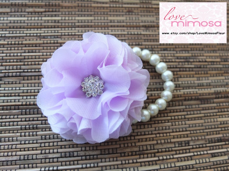 Wrist Corsage, Lilac Corsage, Lilac chiffon Corsage, Lavender Chiffon Corsage image 1