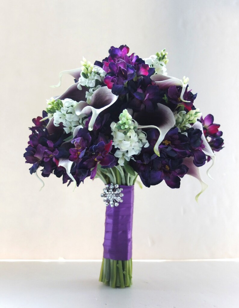 White & Plum/Purple Calla Lily bouquet Bridal Bouquet Etsy