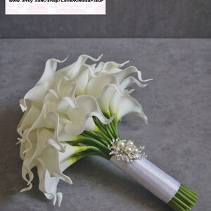 Ivory Calla Lily bouquet, Bridal Bouquet, Silk Flower bouquet, Wedding Flowers, Engagement Gifts, Boho Wedding, Bridesmaid Gifts image 8