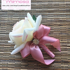 Wrist Corsage, Blush Pink Rose corsage, Silk Flower Corsage, Bridesmaid Gifts, Prom Accessories, Wedding Decor, Flower Girl Corsage image 5