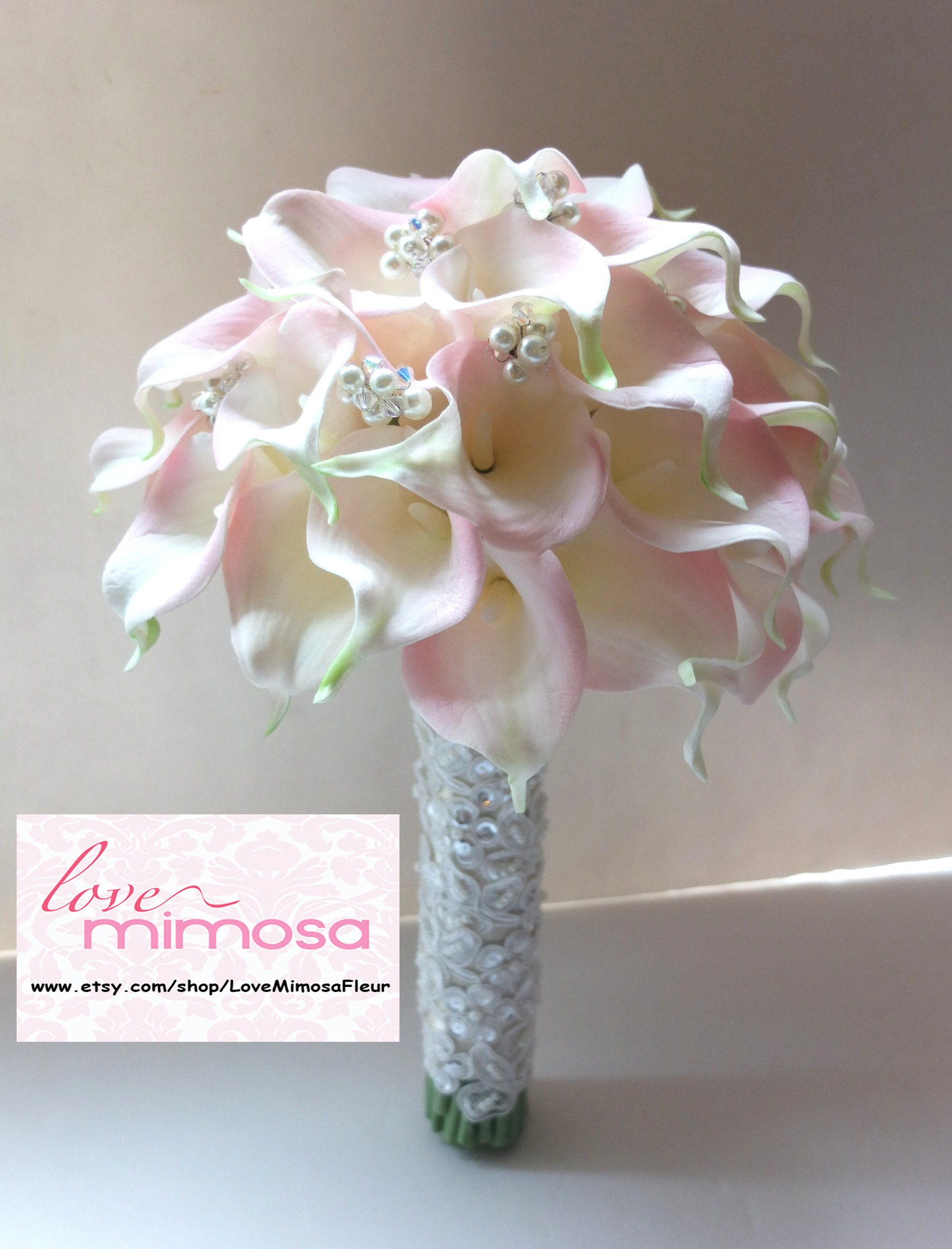 Calla Lily bouquet Blush Pink Calla Lilies pearls & crystals Etsy