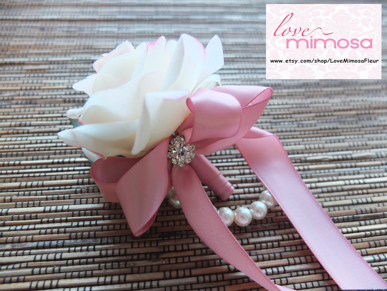 Wrist Corsage Blush Pink Rose Corsage Silk Flower Corsage Etsy