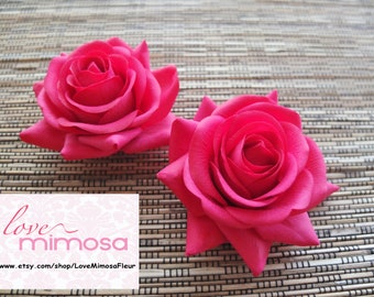 A pair of Fuchsia Roses Hair clips, Wedding Accessories, Wedding Hair Flowers