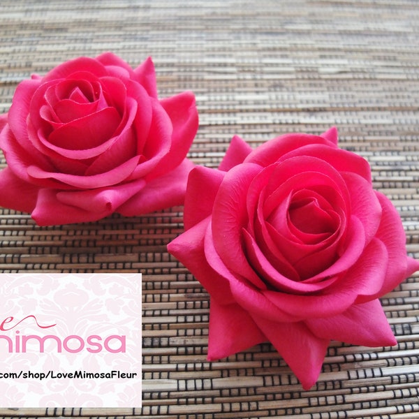 A pair of Fuchsia Roses Hair clips, Wedding Accessories, Wedding Hair Flowers