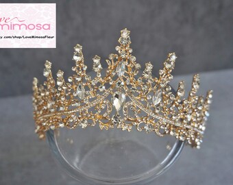 Gold Bridal tiara, Gold Wedding crown, Bridal crown, Gold crown, Gold tiara, Crystal tiara, Crowns and tiaras, Vintage Headpieces, C102