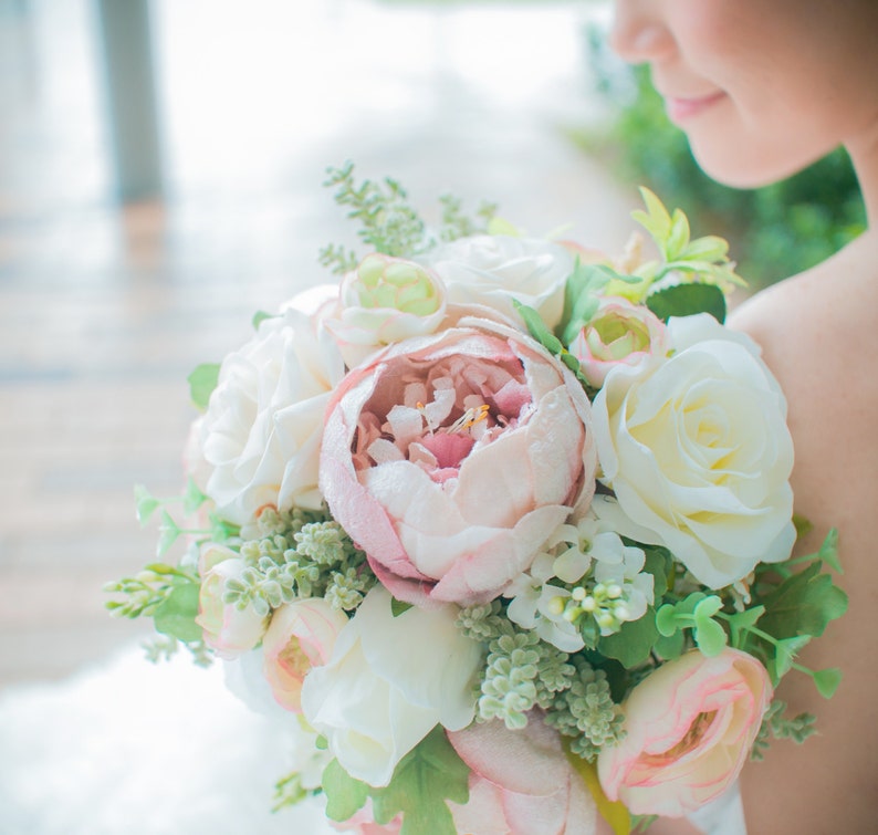 Bridal Bouquet White and Antique Pink Peonies /& Roses wedding bouquet