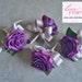 Men's Boutonniere, Purple Rose and Silver Grey Ribbon, groomsman gifts, silk flower corsage, Boho wedding, prom accessories, page boy 