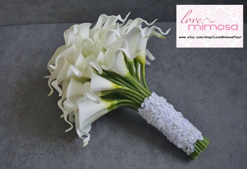 Ivory Calla Lily bouquet, Bridal Bouquet, Silk Flower bouquet, Wedding Flowers, Engagement Gifts, Boho Wedding, Bridesmaid Gifts image 1