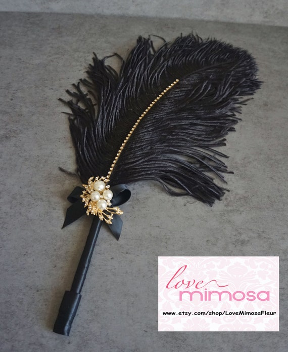 Large Elegant Black Feather Pen With Gold Pearl Brooch, Wedding Signing Pen,  Guest Book Pen, Wedding Reception Accessories, Ostrich Feather - Etsy
