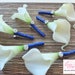 Boutonniere, White Calla Lily Boutonniere, Royal Blue Ribbon, silk flower corsage, groomsman gifts, wedding decor, lapel pin, pin on corsage 
