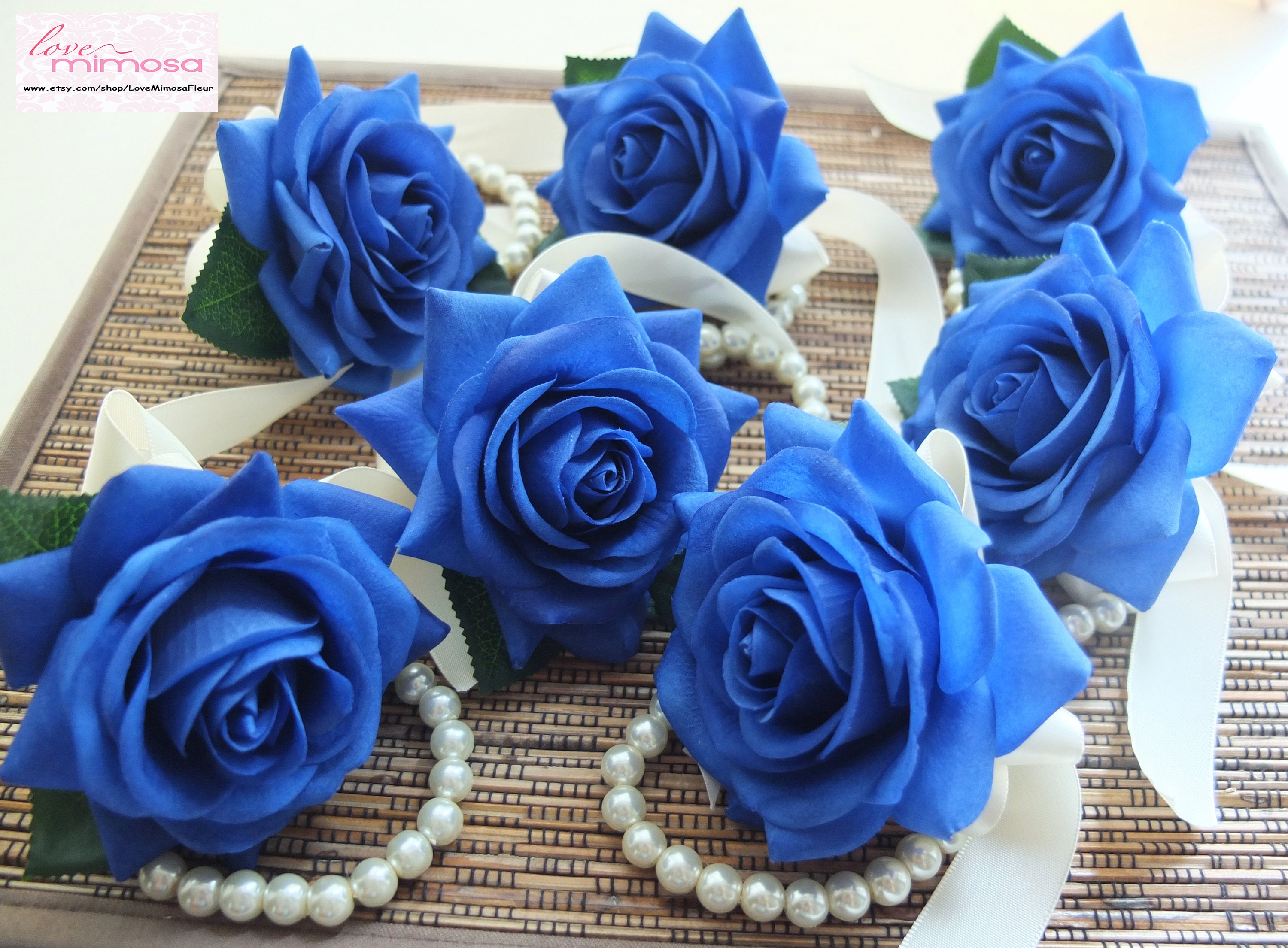 Wrist Corsage Royal Blue Rose With Ivory Ribbon Pearl - Etsy