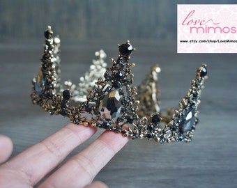 Black Baroque Crown, Black & Bronze Tiara, Black Crystal Tiara, Wedding crown, Bridal Tiara, Vintage Crown, Crowns and tiaras, C107