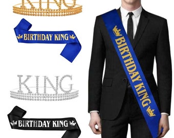 Birthday King sash Glitter,  Gold Birthday king sash, Birthday Crown, sparkle birthday party decoration, Mens Birthday, Mens Gifts, Tiara