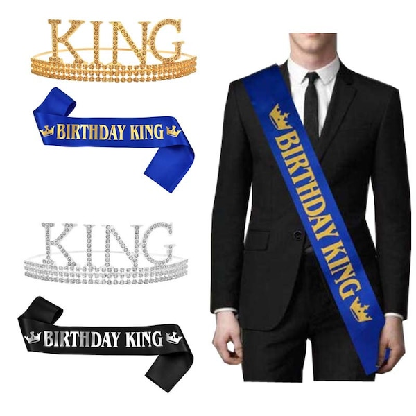 Birthday King sash Glitter,  Gold Birthday king sash, Birthday Crown, sparkle birthday party decoration, Mens Birthday, Mens Gifts, Tiara