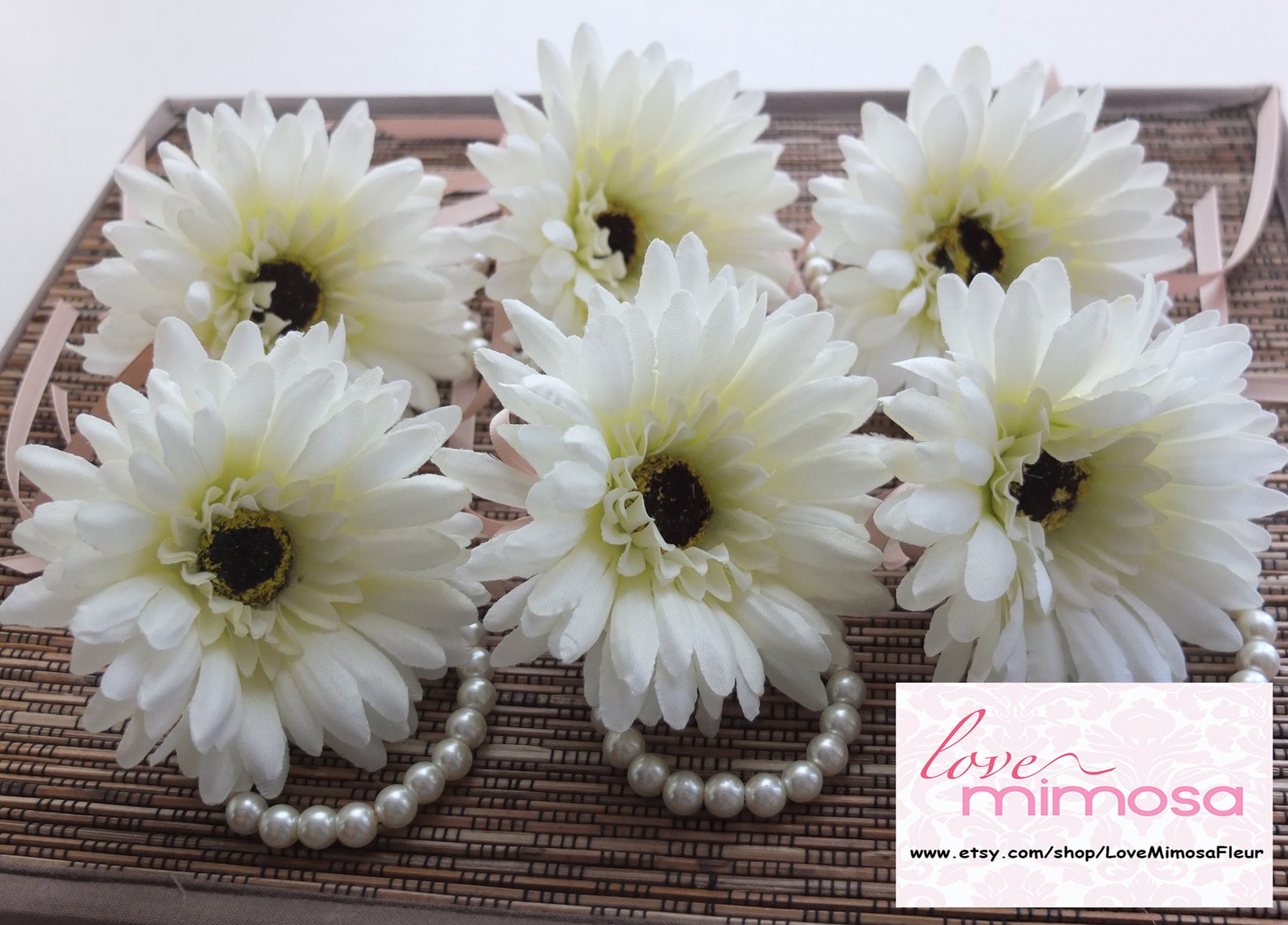 Wrist Corsage Ivory Gerbera Daisy Corsage Champagne Ribbon Etsy