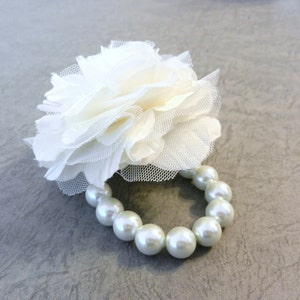 Wrist Corsage, off White Fabric Rose Corsage, Pearl Bracelet, Wedding ...