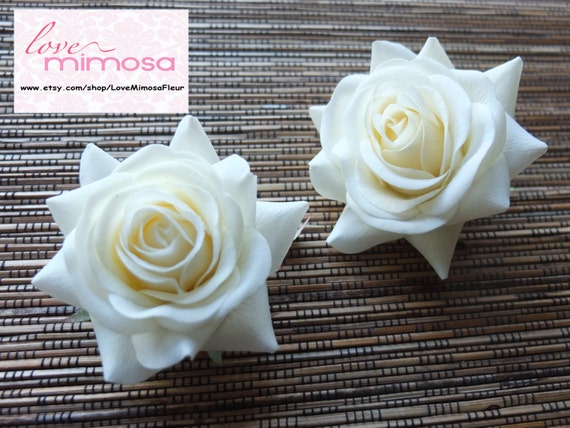 One Pair Ivory Rose Wedding Bride Hair Flower Clip Barrette 
