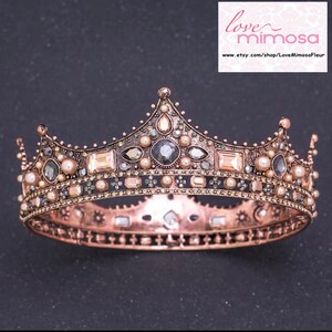 Barocco Crown Bridal Hair Accessory Antique Brass Teal Tiara Pearl