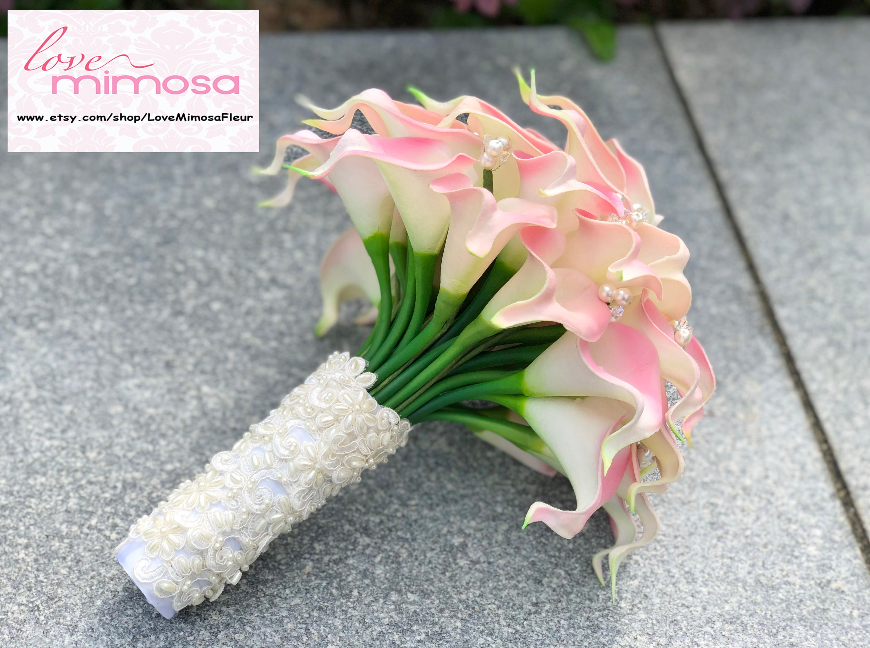 Calla Lily bouquet Blush Pink Calla Lilies pearls & crystals Etsy