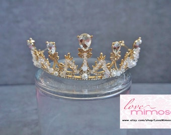KIDS, Gold Girl tiara, Gold Wedding crown, Flower Girl crown, Gold tiara, Crystal tiara, Crowns and tiaras, Vintage Headpieces, C109