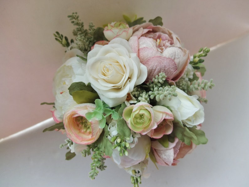 Bridal Bouquet White and Antique Pink Peonies /& Roses wedding bouquet