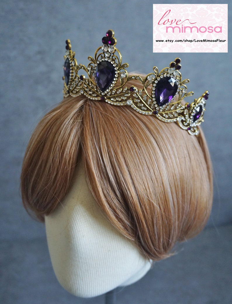 Purple & Bronze Bridal tiara, Wedding crown, Bridal crown, Gold tiara, Purple Bronze tiara, Crowns and tiaras, Vintage Headpieces, C139 zdjęcie 3