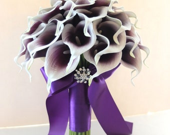 Picasso Calla Lily bouquet, Bridal Bouquet, wedding bouquet, White and Purple bouquet, silk flower bouquet, wedding gifts, Boho Wedding