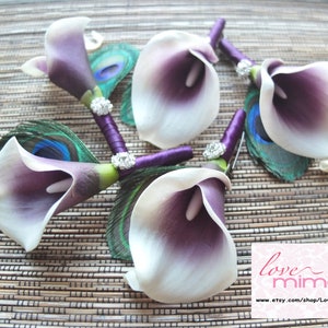 Men's Boutonniere,purple Picasso Calla Lily and Peacock Feather ...