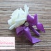 Boutonniere, White Rose with Purple ribbon, Groomsman Gifts, Silk Flower Corsage 