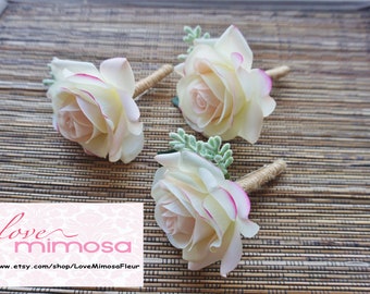 Rustic Boutonniere, Blush Pink Rose with burlap, Rustic Wedding, Groomsman Gifts, Pin on Corsages, Mens Boutonniere, Burlap Accessories
