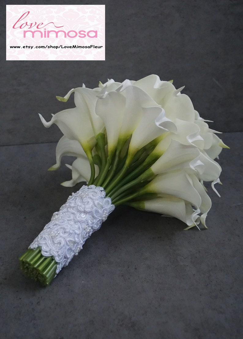 Ivory Calla Lily bouquet, Bridal Bouquet, Silk Flower bouquet, Wedding Flowers, Engagement Gifts, Boho Wedding, Bridesmaid Gifts image 3