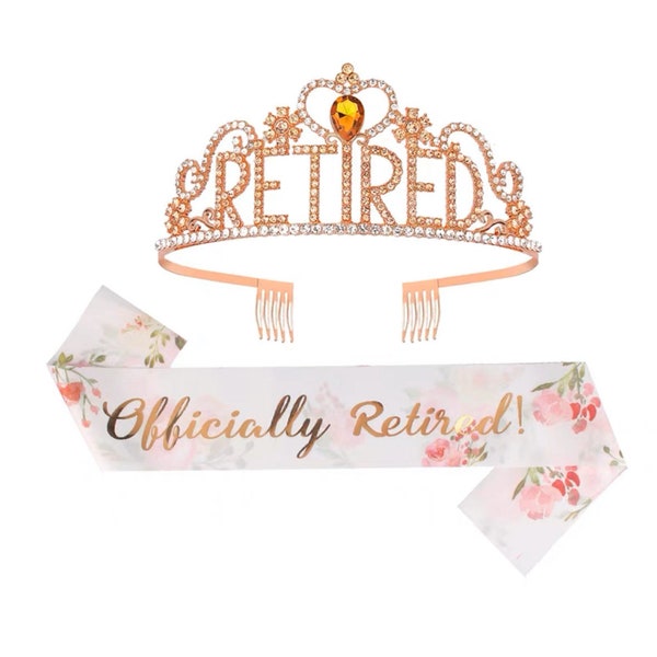 Corona retirada, faja retirada, faja rosa, corona de oro rosa, decoración de fiesta retirada brillante, oficial retirado, regalos retirados, tiara