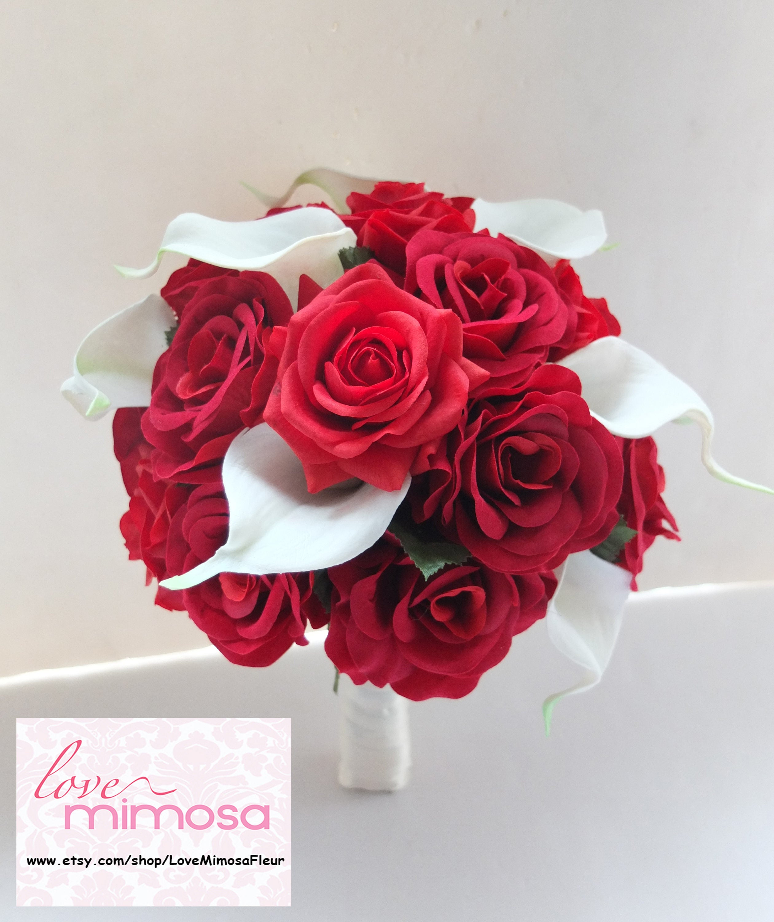 Artificiel Calla Lily Rose Bouquet-Apple rouge noir et blanc Souvenir Fleurs