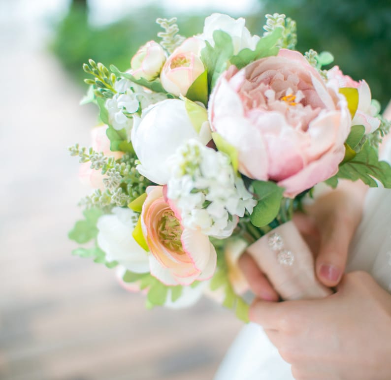 Bridal Bouquet White and Antique Pink Peonies /& Roses wedding bouquet