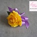 Men's Boutonniere, Yellow Rose with purple ribbon, Pin on Corsage, Wedding Flowers, Silk Flower Corsage, Groomsman Gift, Lapel pin, Boho 